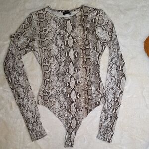 Naked Wardrobe Snake Print Bodysuit - Brown and Cream
